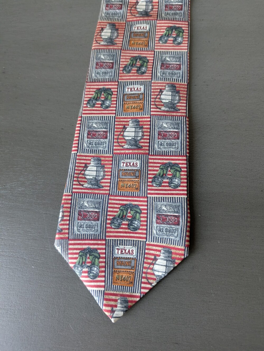 Structure Silk Texas Striped Lantern Red, Black Patterned Necktie 55.75" Long